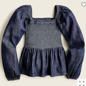 JCrew Chambray Smocked Top With Puff sleeves